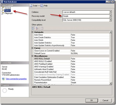 5 - click on options - change recovery model to simple