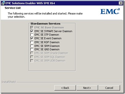 default service list with SYMAPI Server Daemon Selected